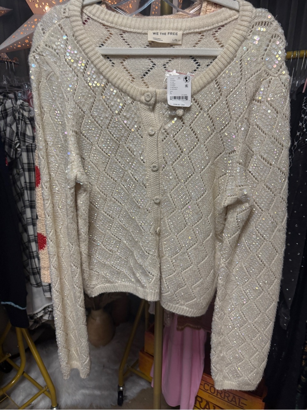 Free People We the Free Mermaid Sequin Embellished Cardigan- Ivory - Picture 3 of 7